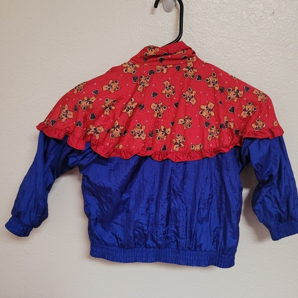 Vintage Sunterra Kids Red and Blue Windbreaker w Heart Pockets Teddy Bear Print - Picture 5 of 5